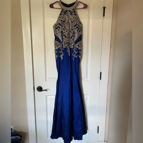Amelia Couture | Dresses | Dark Blue Gilded Prom Dress | Poshmark